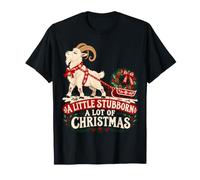 Stubborn Yule Goat Christmas Sleigh Folk Art Maglietta