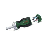 Bosch cacciavite a cricchetto con 6 bit (cacciavite a cricchetto compatto a coppia elevata per un fissaggio potente; 6 bit - PZ1/2,PH2,SL4,TX25,HEX5; ergonomico; portabit magnetico)