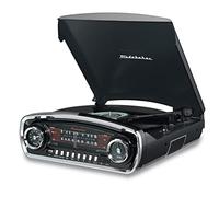 Studebaker Giradischi con controllo del passo a 3 velocità con ricevitore Bluetooth, radio AM/FM, slot USB per riproduzione MP3/cuffie e jack AUX (nero)