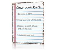 Student Reminders Classroom Rules Sign Wall-Art Decor Metal Signs 12x8 Inch | Comical retro plaque reminds pupils of class norms playfully