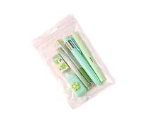 Studente che torna a scuola con penna multicolore da 6, penna gel retrattile, gomma, evidenziatore, nastro correttore ergonomico e set matite