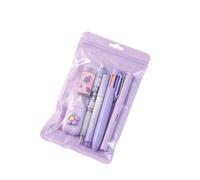 Studente che torna a scuola con penna multicolore da 6, penna gel retrattile, gomma, evidenziatore, nastro correttore ergonomico e set matite