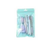 Studente che torna a scuola con penna multicolore da 6, penna gel retrattile, gomma, evidenziatore, nastro correttore ergonomico e set matite