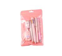 Studente che torna a scuola con penna multicolore da 6, penna gel retrattile, gomma, evidenziatore, nastro correttore ergonomico e set matite