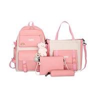Studenti di sesso maschile e femminile, alla moda, per il tempo libero, borsa da scuola, zaino e borsa per penne, borsa AndCoin Set di quattro zaini di design per gli uomini, rosa, Etichettalia unica