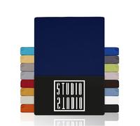 STUDIO Basic Lenzuolo con Angoli Singolo - Lenzuolo Sotto Elastico 90x190cm Jersey 100% Cotone Pettinato - Blu scuro - OEKO-TEX 100 - Per Materassi 15-25 cm, Letti Standard & a Molle