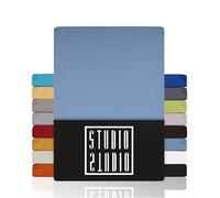 STUDIO Basic Lenzuolo con Angoli Una Piazza e Mezza - Lenzuolo Sotto Elastico 120x200cm Jersey 100% Cotone Pettinato - Blu Medio - OEKO-TEX 100 - Per Materassi 15-25 cm, Letti Standard & a Molle
