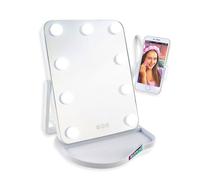 Studio Creator Hollywood Mirror - Grande specchio cosmetico con 3 modalità di illuminazione, luminosità touch screen e supporto per telefono a 360° - Preparati con me, selfie e tutorial di bellezza