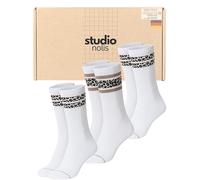 Studio Nolis Calzini da tennis a righe Leo - Oeko-Tex 100 cotone - Calzini da Donna - Set di 3 - Crew Socks Leo
