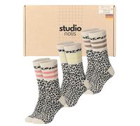 Studio Nolis Calzini da tennis Leopardata - Oeko-Tex 100 cotone - Calzini da Donna - Set di 3 - Crew Socks Leo