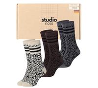 Studio Nolis Calzini da tennis Leopardata - Oeko-Tex 100 cotone - Calzini da Donna - Set di 3 - Crew Socks Leo Classic