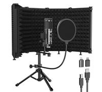 Studio Registrazione Microfono Isolamento Scudo con Pop Filtro & Treppiede Kit Studio Mic per Computer Portatile e Pc Attrezzature Vocale Condensatore Riworal