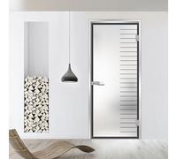 Studio Silver - Porta interna a battente in vetro con cornice, modello Supreme, vetro di sicurezza temperato satinato da 8 mm, decorazione nera, cornice a L, adatta per apertura 70 x 198 cm
