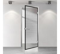 Studio Silver Porta Interna in Vetro Battente con Telaio, Modello Moris, Vetro di Sicurezza Temperato Trasparente 8mm, Decorazione Nera, Cornice a Z, Adatto Apertura 80x198 cm