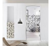 Studio Silver - Porta interna in vetro con cerniera, modello a inchiostro, vetro di sicurezza temperato trasparente da 8 mm, decorazione nera, cornice a Z, adatta per apertura 70 x 198 cm