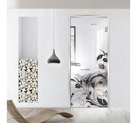 Studio Silver - Porta interna in vetro con cerniera, modello LAVIE, vetro di sicurezza temperato trasparente da 8 mm, decorazione nera, cornice a L, adatta per apertura 70 x 198 cm