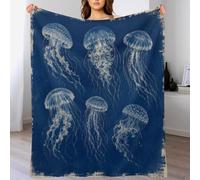 Studio sulle meduse blu Coperta Oceano Indaco Morbida Flanella Divano Letto