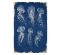 Studio sulle meduse blu Puzzle 1000 Pezzi in Legno, Rompicapo | Oceano Indaco, Naturalista d'epoca, Manifesto artistico, Scena Decorativa, Struttura in Legno, Rompicapo, Gioco Familiare
