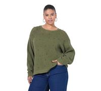 Studio Untold Maglione dal Taglio Squadrato in Maglia Traforata con Perline e Maniche Lunghe Oliva 54+ 849668642-54+