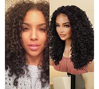 STUDIOCUT BY PROS Parrucca sintetica resistente al calore con parte centrale e parte centrale con pizzo svizzero, onde profonde, bob ricci di medie dimensioni, per donne nere