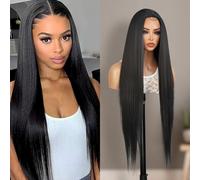 STUDIOCUT BY PROS Parrucca Super Lunga Liscia da 36 Pollici con Parte Centrale in Pizzo per Donne Nere, Attaccatura Realistica dei Capelli, Parru
