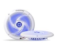 STUDIOFINIX Altoparlanti marini impermeabili a basso profilo, 13 cm, a 2 vie, ultra sottili, a doppio driver, impermeabili, con luce LED blu fredda (bianco, una coppia)