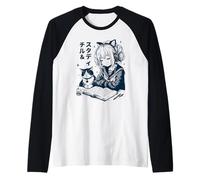 Study & Chill / simpatico studente di gatti anime estetici Maglia con Maniche Raglan