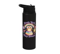 Study Hard Play Smart Owl Back To School Student Stainless Steel Insulated Water Bottle