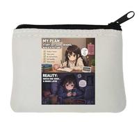 Study Plans Versus Reality - Portamonete in neoprene, 10 x 11 cm, colore: Bianco