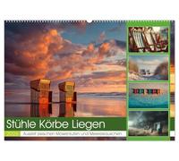 Stühle Körbe Liegen (Wandkalender 2026 DIN A2 quer), CALVENDO Monatskalender: Zwischen Himmel und Meer sind Strandkörbe, Liegen und Stühle als stille Zeugen der Jahreszeiten.