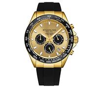 Stührling Cronografo al quarzo Aquamaster, quadrante argentato, corona a vite, lancette luminose, lunetta in ceramica, cinturino in gomma nera da uomo, cassa da 42 mm, data, resistente all'acqua