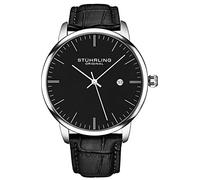Stuhrling Original Mens Watch Calfskin Leather Strap - Dress + Casual Design - Analog Watch Dial with Date, 3997Z Watches for Men Collection (Silver Black)