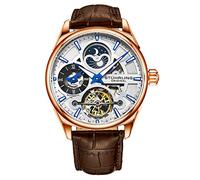 Stührling Orologio analogico da uomo Original Skeleton Dress, orologio da polso meccanico automatico, placcato oro/acciaio inossidabile, cinturino in vera pelle di vitello