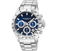 Stührling - Orologio cronografo da uomo, in acciaio inox, con corona a vite e quadrante analogico al quarzo, resistente all'acqua fino a 100 m, Blu, Cronografo, movimento al quarzo