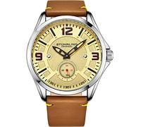 Stührling Orologio da uomo Original Aviator - Orologio con quadrante analogico testurizzato, quadrante in secondi, cinturino casual in pelle con cuciture, collezione di orologi da uomo (beige)