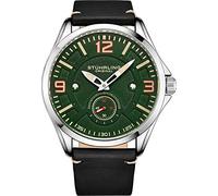 Stührling Orologio da uomo Original Aviator - Quadrante analogico testurizzato, lancetta dei secondi, cinturino casual in pelle con cuciture, collezione di orologi da uomo (verde)