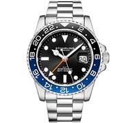 Stührling Orologio da uomo Original con movimento GMT e bracciale Jubilee in acciaio inossidabile, al quarzo, doppio fuso orario, regolazione rapida, data con corona a vite