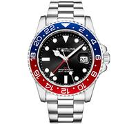 Stührling Orologio da uomo Original con movimento GMT e bracciale Jubilee in acciaio inossidabile, al quarzo, doppio fuso orario, regolazione rapida, data con corona a vite