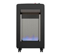 Stufa a gas da interno, fiamma blu, design compatto, colore nero, ideale per riscaldare spazi e uso domestico.