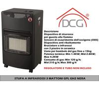 Stufa a Gas DCG GH02N Black 4200W con 3 Piastre in Ceramica e Ruote