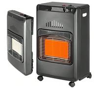 Stufa a Gas Pieghevole per Bombola GPL di 15 kg con 3 Elementi Riscaldanti e 3 Potenze Selezionabili, Accensione Piezoelettrica, Struttura in Metallo Nera, 4 Ruote Sistema Antiribaltamento Riscalda pe