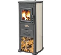 Stufa a Legna 5kW Beige Compatta Piastra Ghisa Vano Legna da Interno