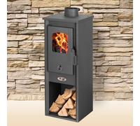 Stufa A Legna Berna 5,3/7,00 kW In Acciaio Blist Lux S Antracite Con Portalegna