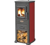 STUFA LEGNA 5.3 KW BERNA LUX ROSSO CON PIASTRA COTTURA PORTALEGNA ACCIAIO