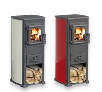 Stufa a legna con struttura in acciaio e vano porta legna 5,3 kw