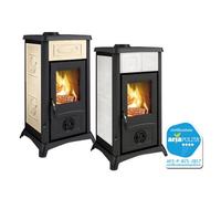 Stufa a legna con struttura in ghisa e rivestimento esterno in maiolica sistema di post combustione 6 kw Gemma Liberty Nordica