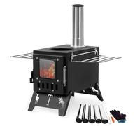 Stufa a legna da campeggio, portatile, per cucinare e riscaldare, include 5 tubi per camino, cric e guanto per una facile installazione