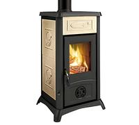 Stufa A Legna 'Gemma Liberty' Rivestimento Esterno In Maiolica. Porte, Testata E Focolare In Ghisa. Vetro Ceramico, Dimensioni Mm. 460X495Xh.840.. Potenza Nominale 6 Kw.