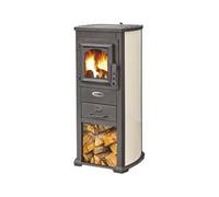 Stufa A Legna In Acciaio E Ghisa 6,6 kW Con Portalegna K-Line Karma Beige
