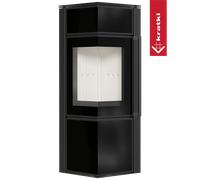 Stufa a legna in acciaio KRATKI TORA/L 8 kW Ø 150 Sinterizzazione del quarzo Nero Assoluto thermotec nero porta a chiusura